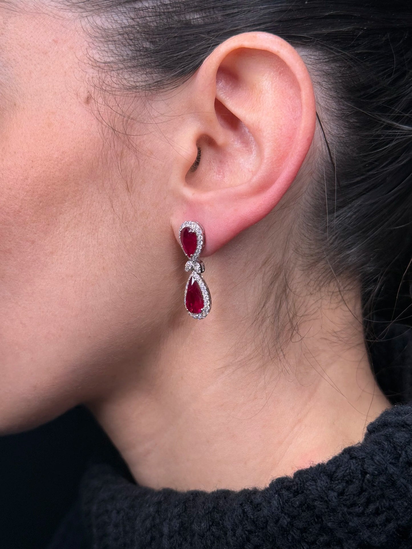 Ladies Pear Ruby and Diamond Earrings