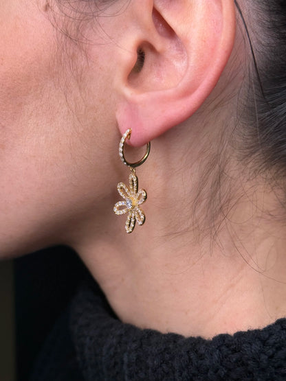 Ladies Spaced Out Flower Center Diamond Earrings