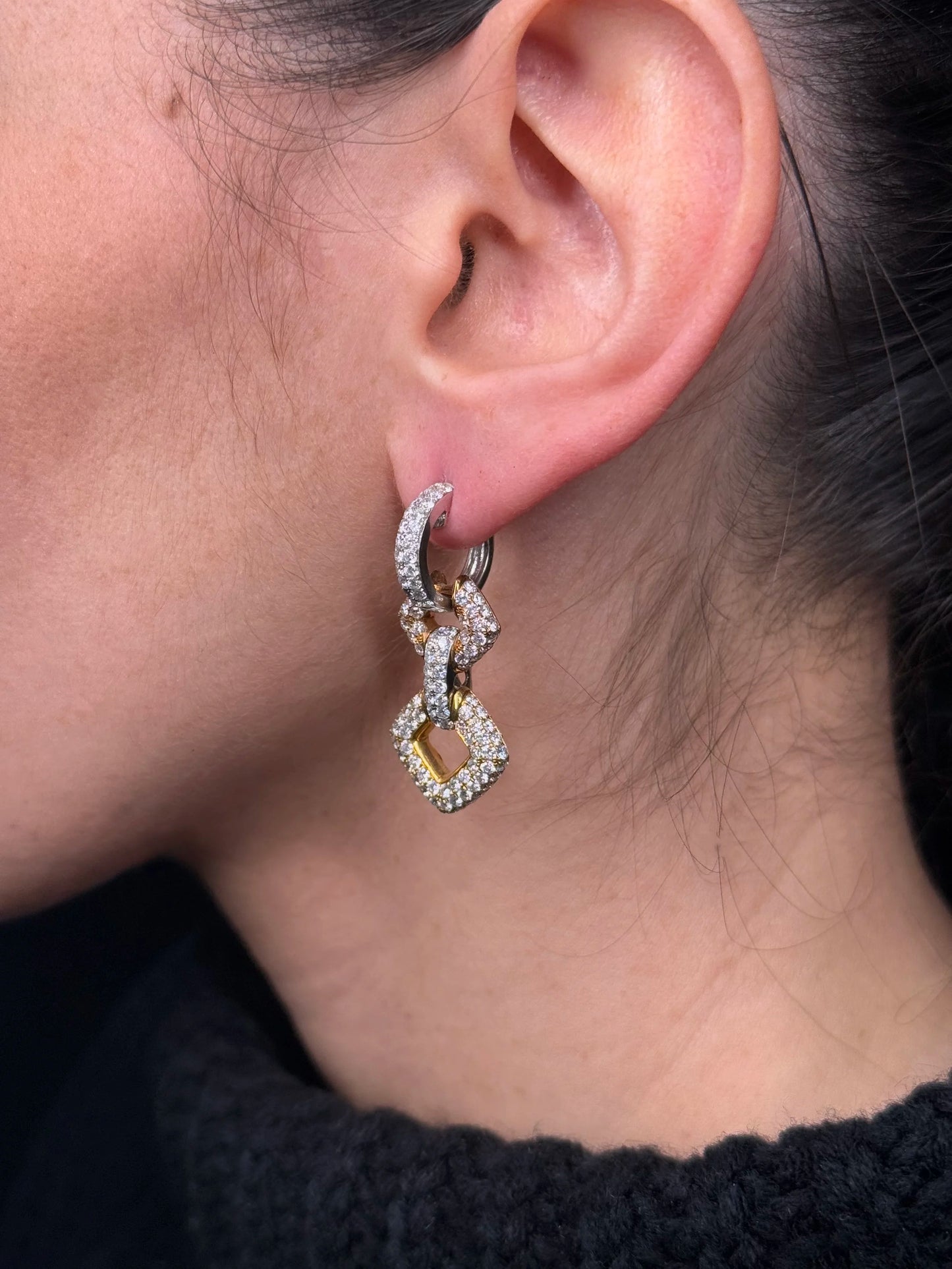 Ladies Pave Set Square Shaped Dangling Earrings