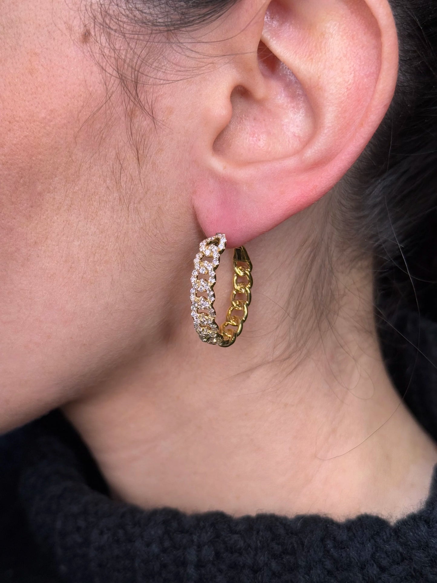 Ladies Cuban Link Diamond Hoops