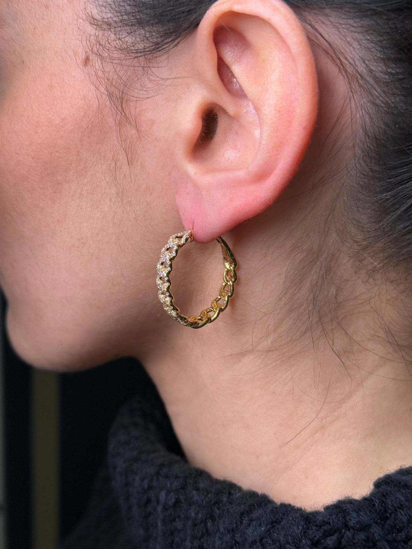Ladies Cuban Link Diamond Hoops