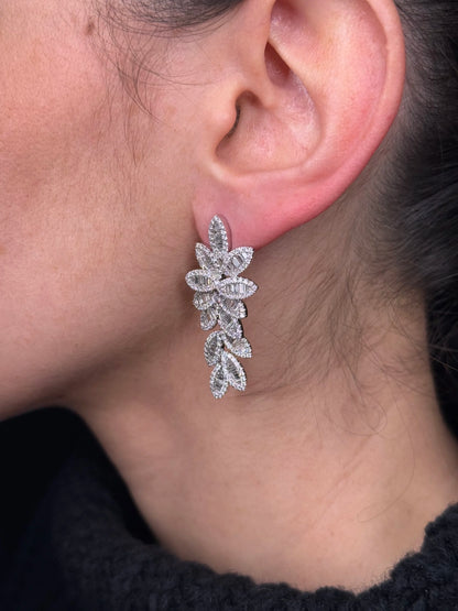 Ladies Baguette and Round Diamond Leaves Earrings