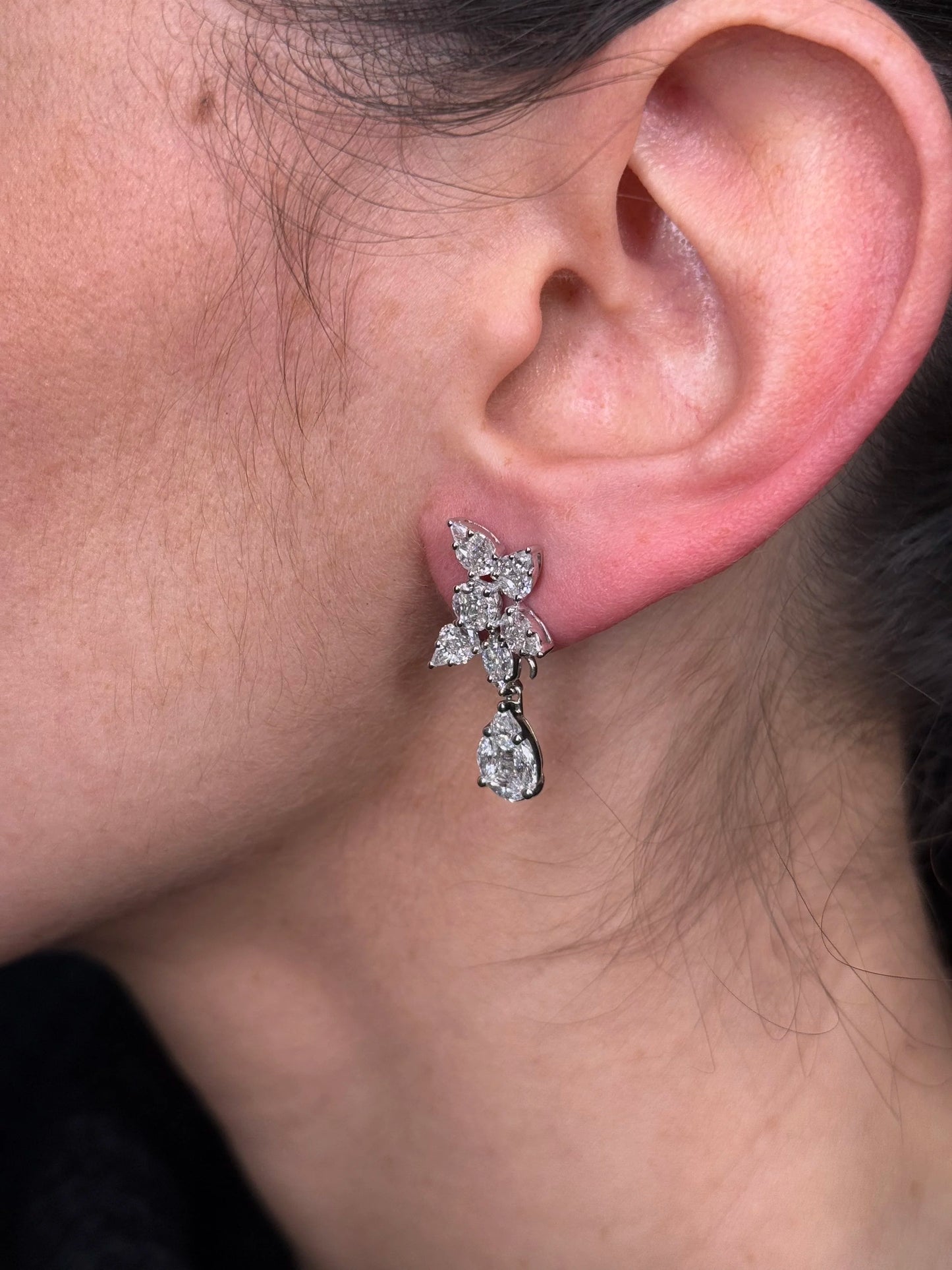 Ladies Round, Pear, and Marquise Cluster Diamond Earrings