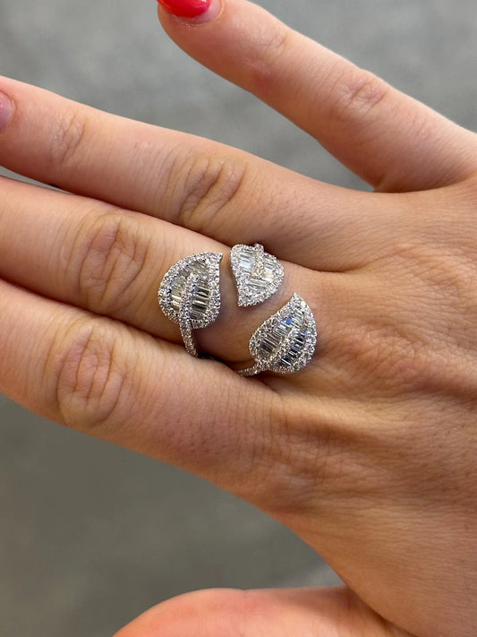 Ladies Three Leaf Baguette and Round Diamond Ring
