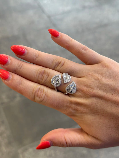 Ladies Three Leaf Baguette and Round Diamond Ring