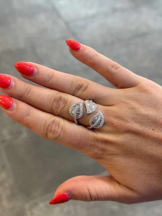 Ladies Three Leaf Baguette and Round Diamond Ring