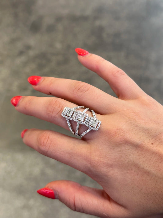 Ladies Three Emerald Shaped Cluster Ring