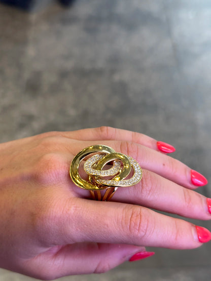 Ladies Intertwined Pave Set and Yellow Gold Diamond Ring