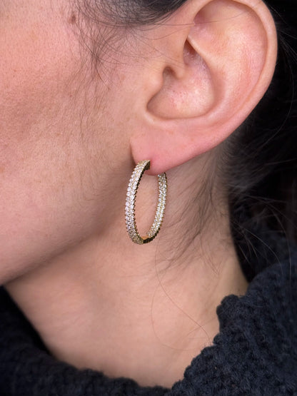 Ladies Two Row Pave Set Diamond Hoops