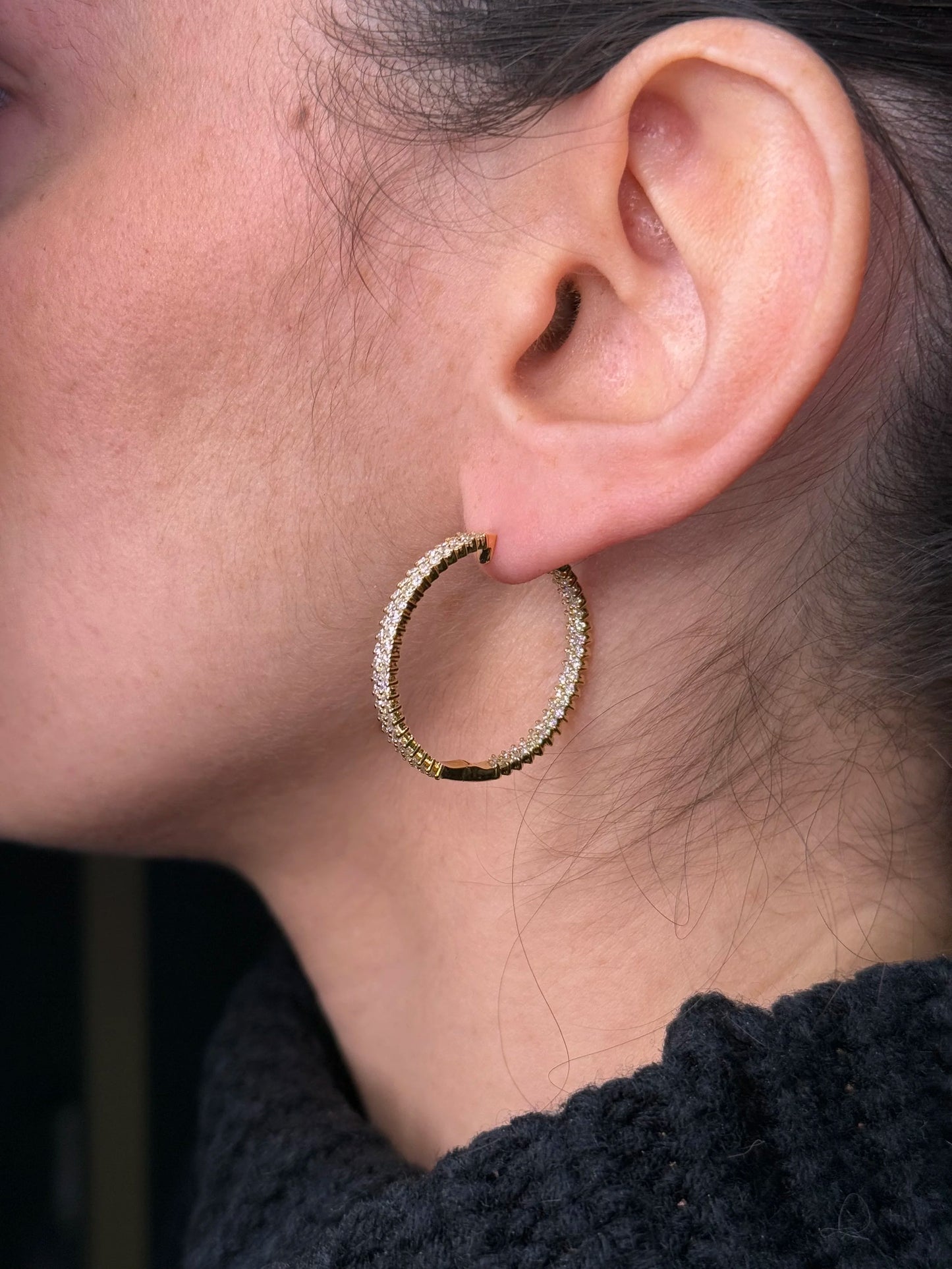 Ladies Two Row Pave Set Diamond Hoops