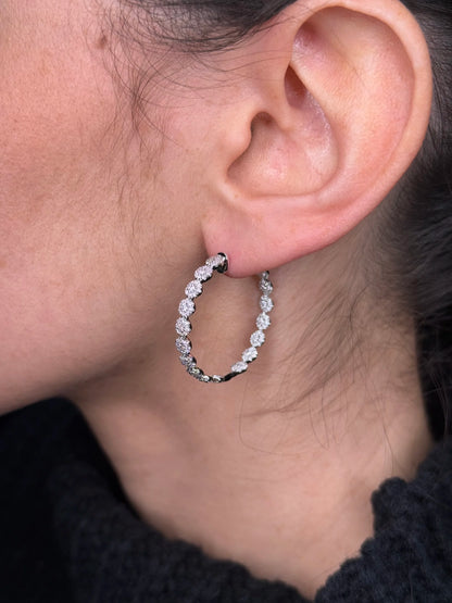 Ladies Pave Set Cluster Diamond Hoops