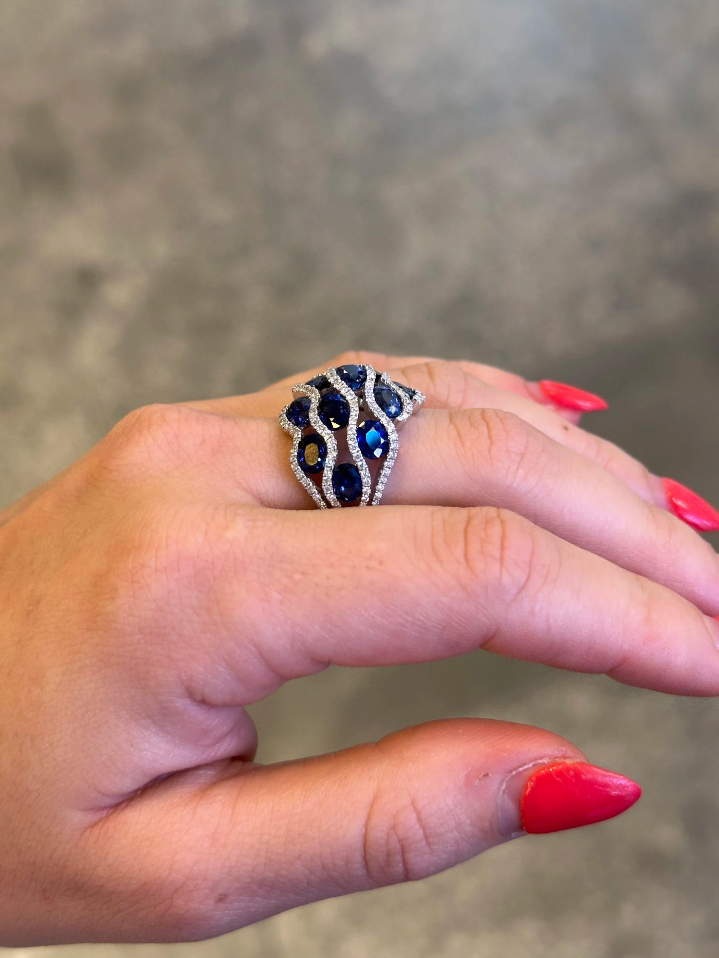Ladies Spaced Out Sapphire and Diamond Ring