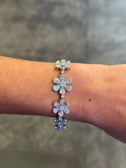 Ladies Large Round and Baguette Flower Bracelet