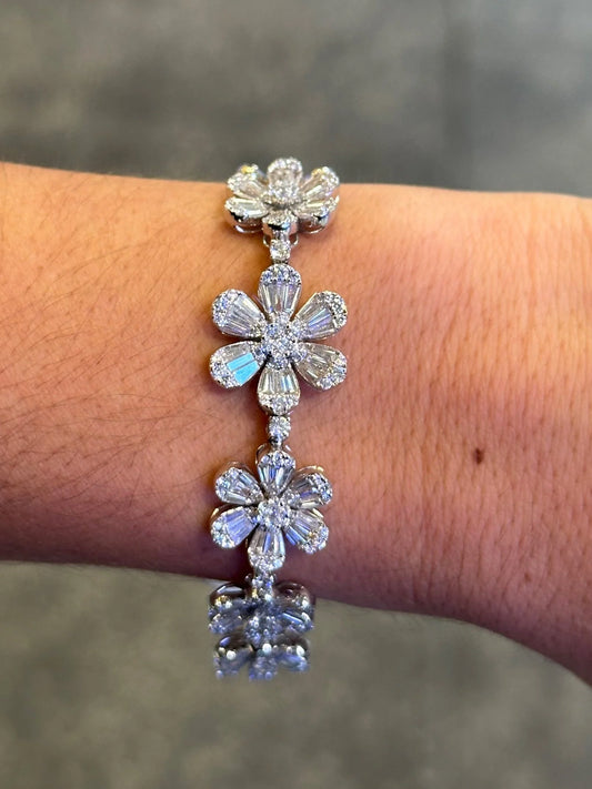 Ladies Large Round and Baguette Flower Bracelet
