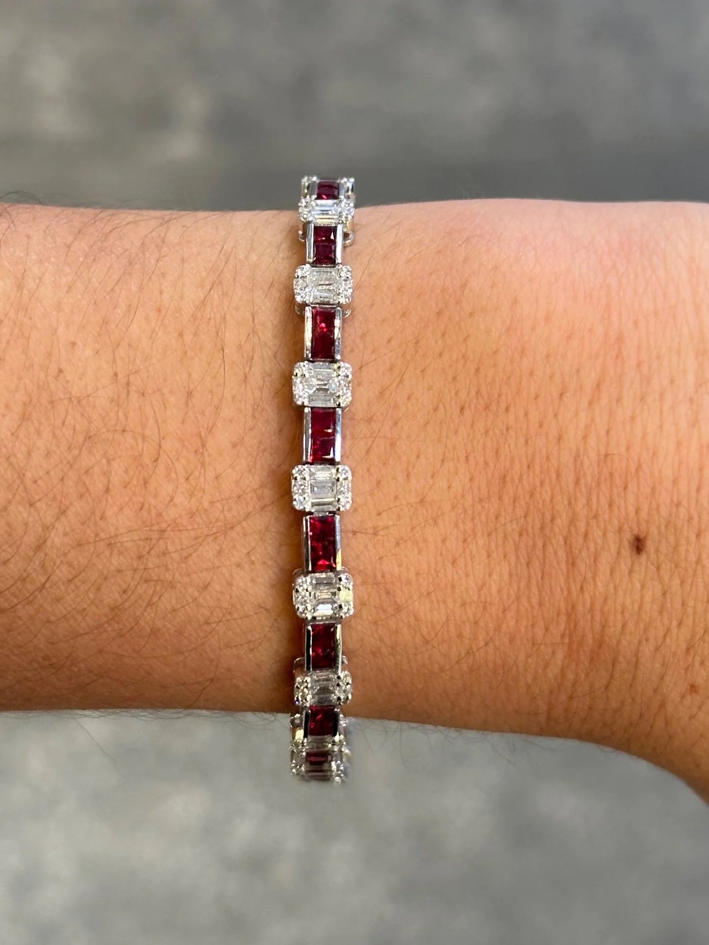 Ladies Multi-shaped Diamond and Ruby Bracelet