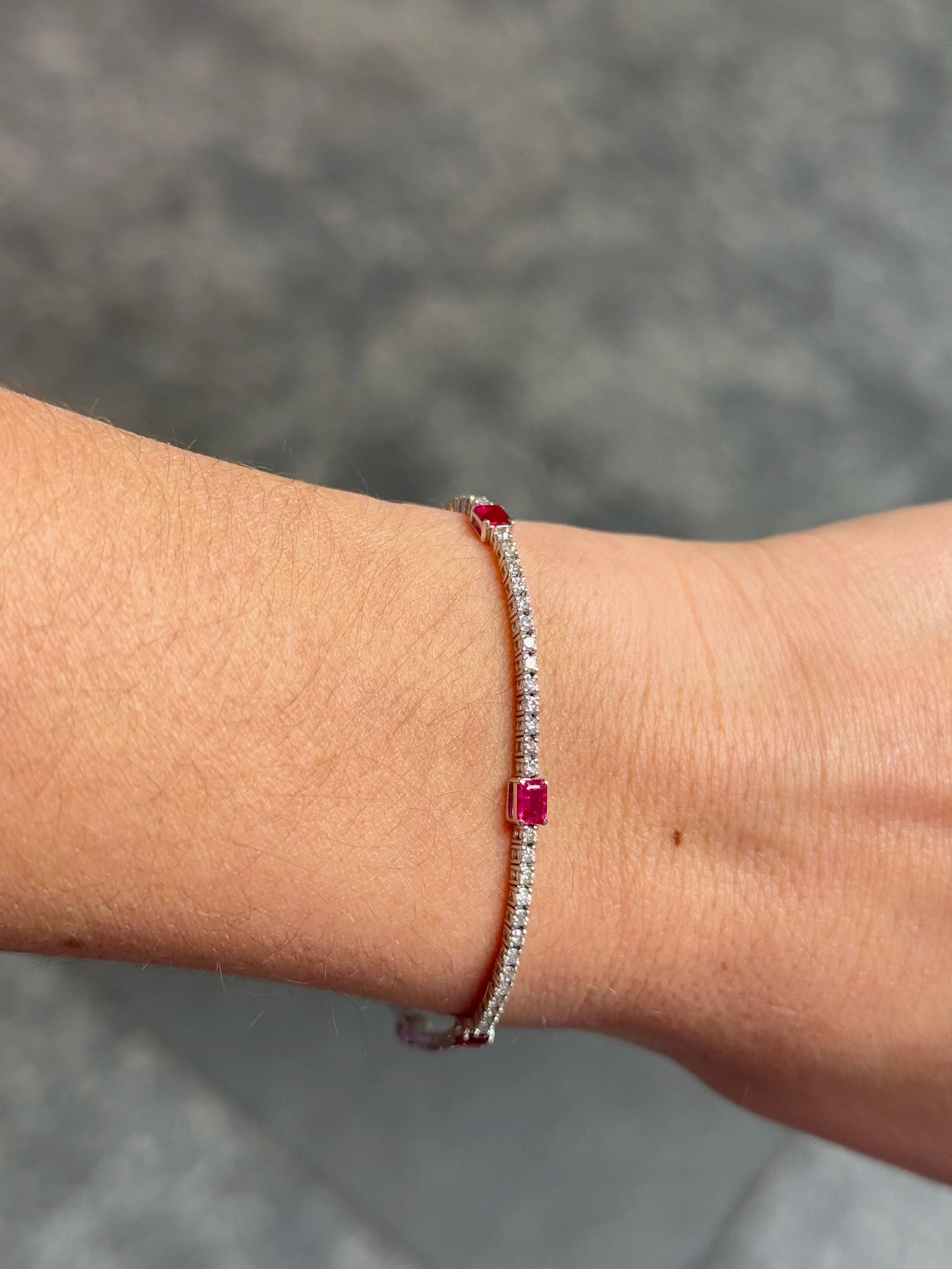 Ladies Five Ruby Stone Tennis Bracelet