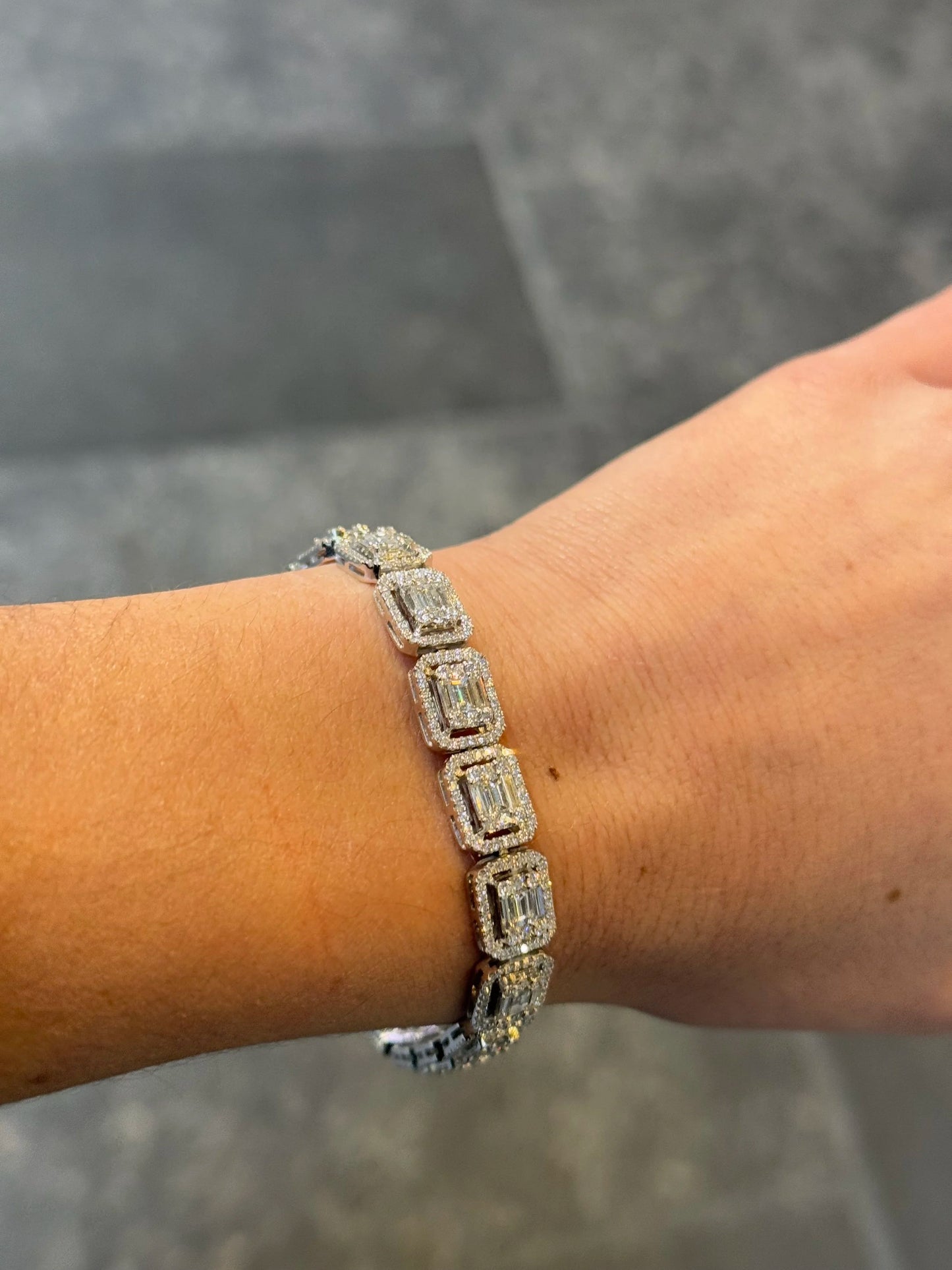 Ladies Emerald Cluster Bracelet with Halo Bracelets