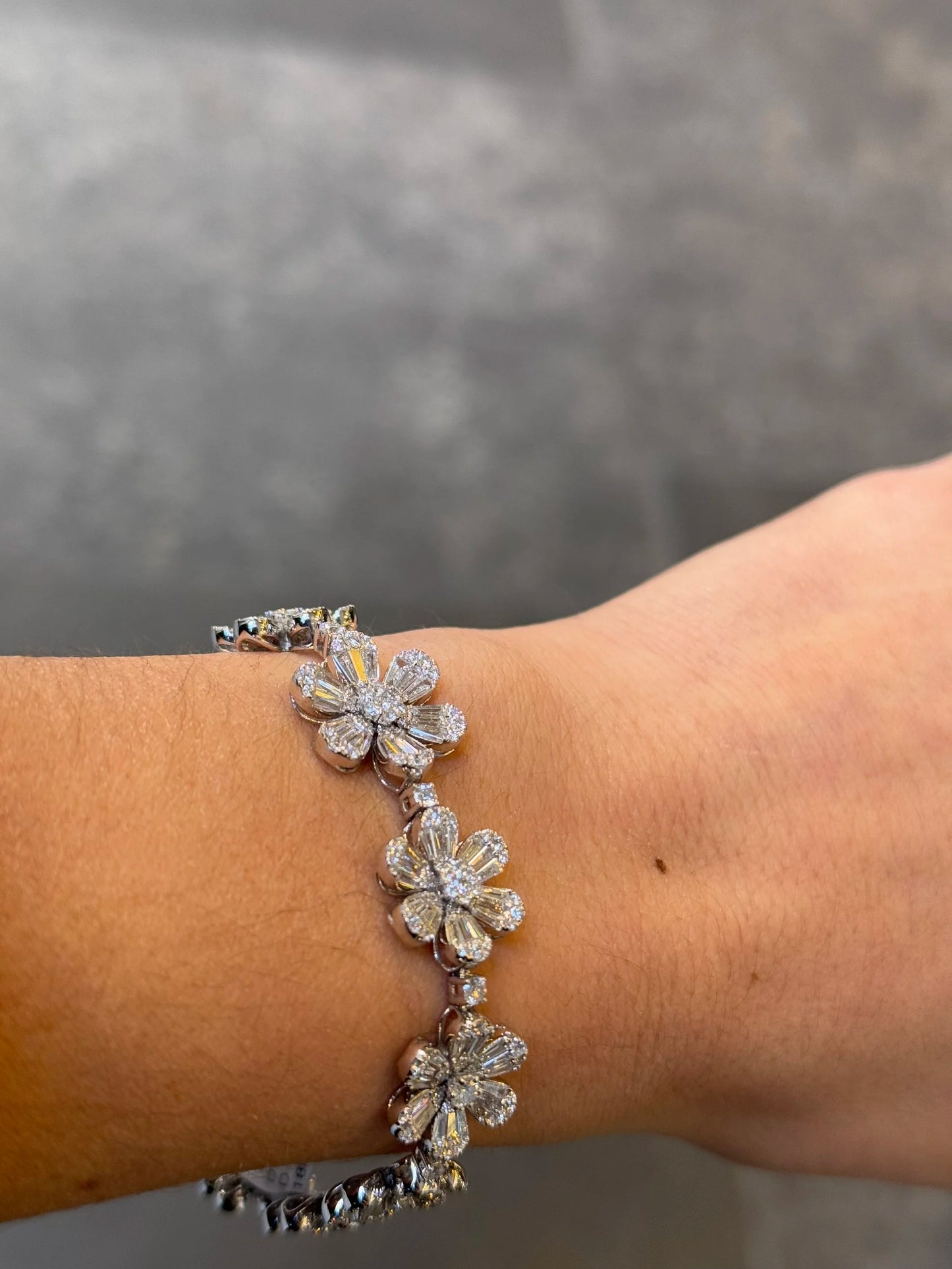 Ladies Large Round and Baguette Flower Bracelet