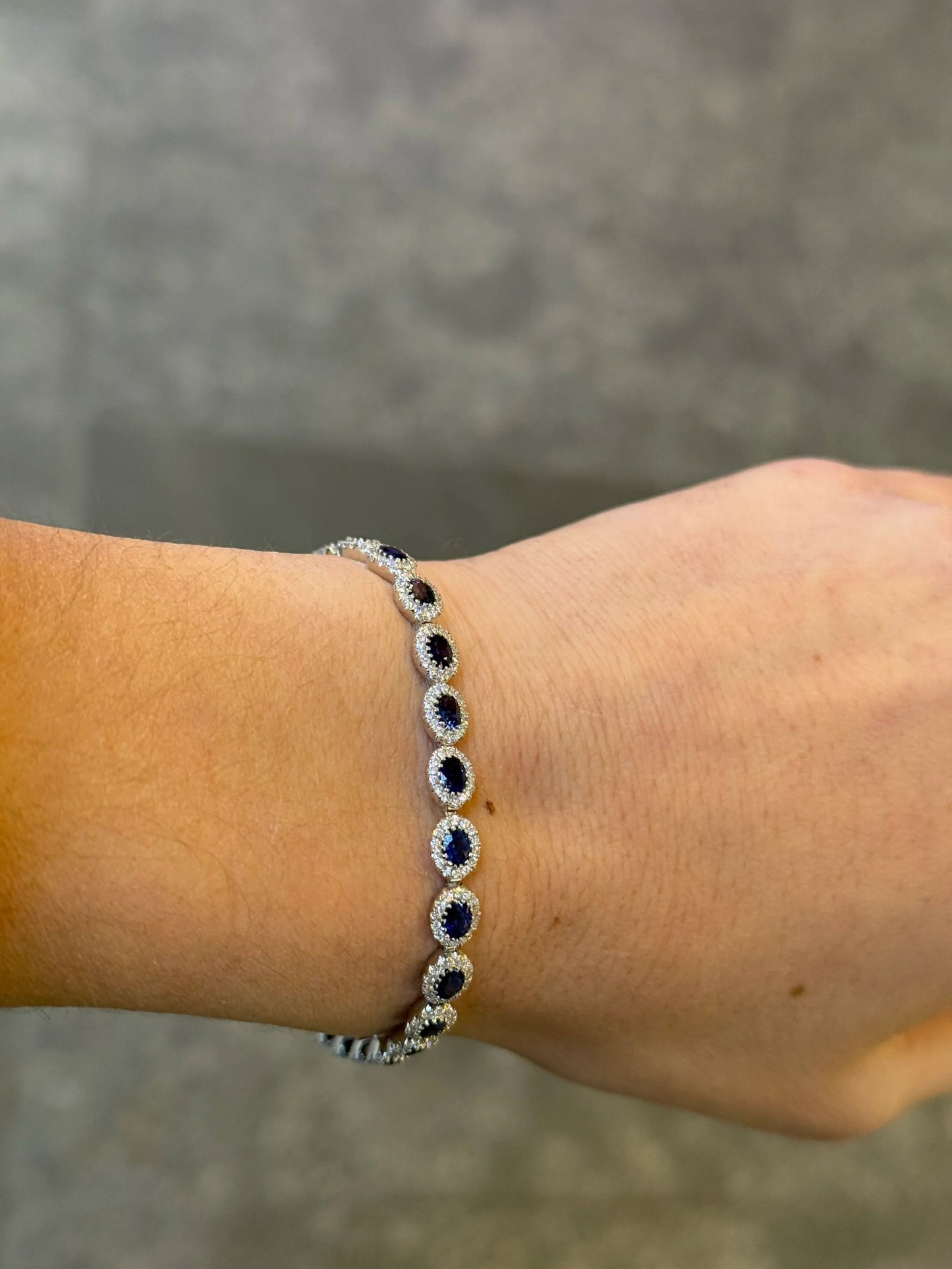 Ladies Round Diamond and Sapphire Halo Bracelet