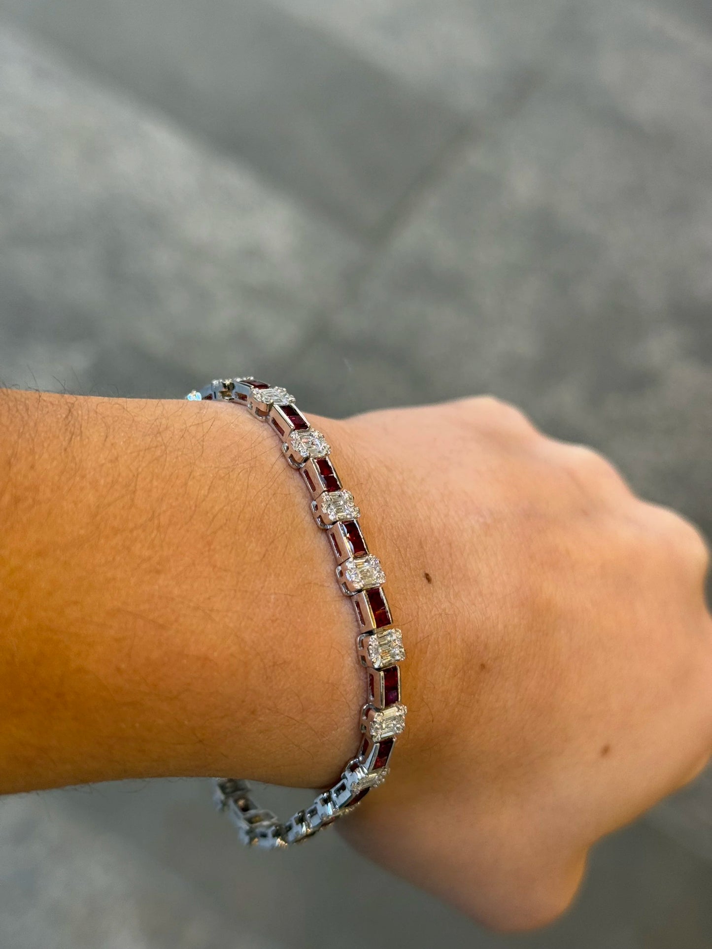 Ladies Multi-shaped Diamond and Ruby Bracelet