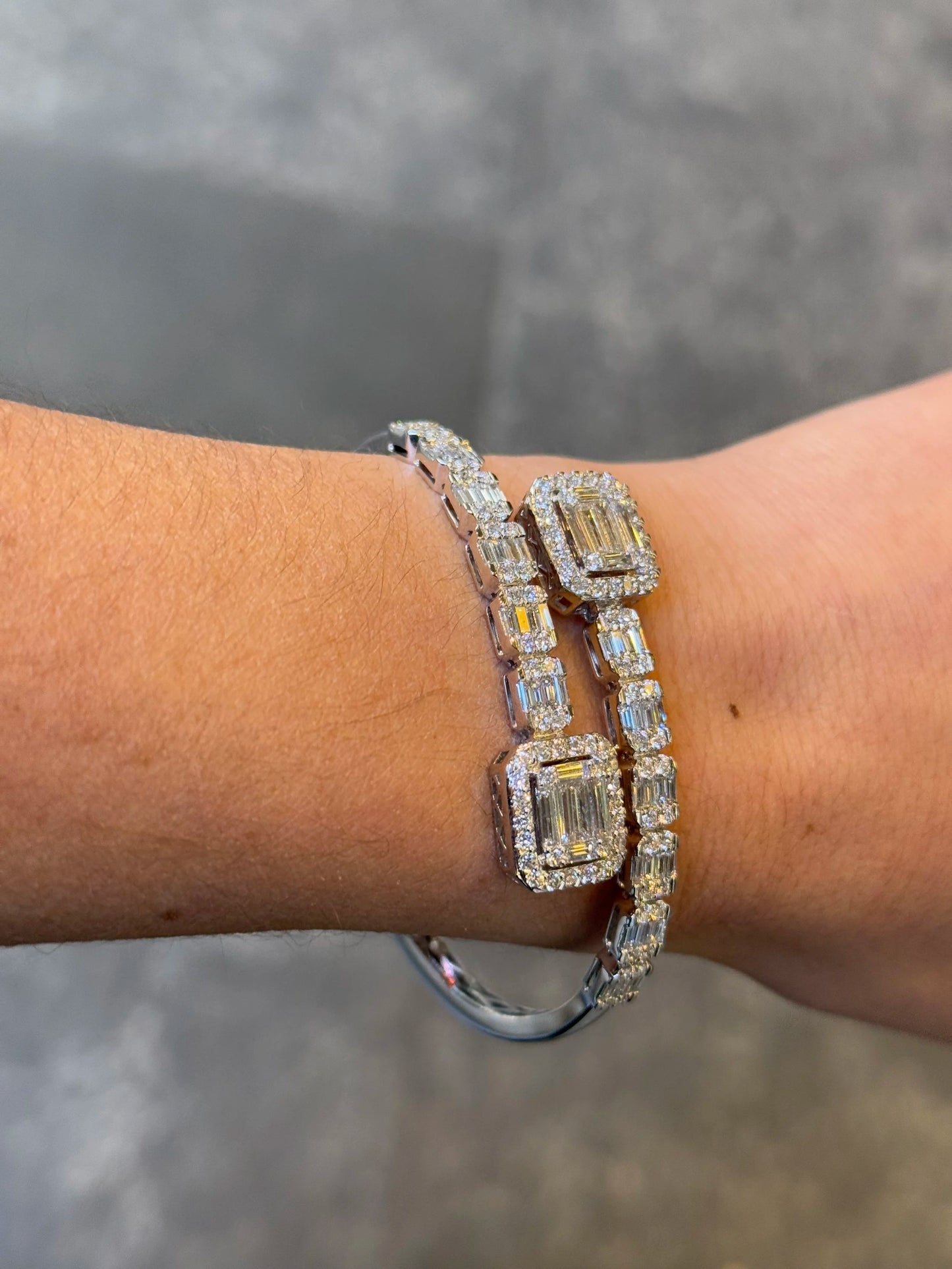 Ladies Large Fancy Baguette and Round Diamond Bangle