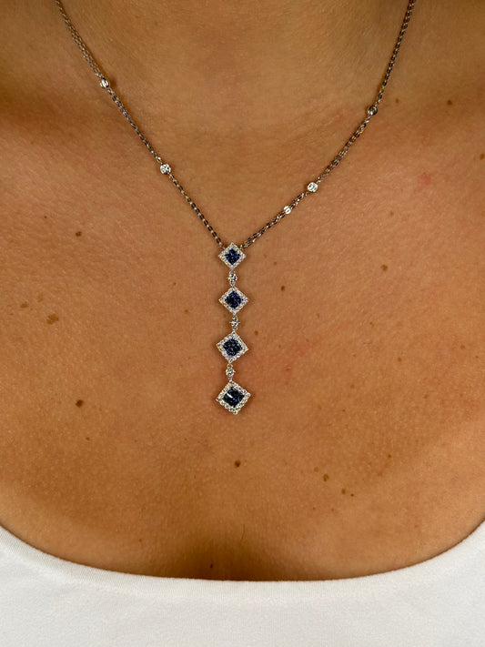 Ladies Sapphire and Round Diamond Graduated Pyramid Necklace