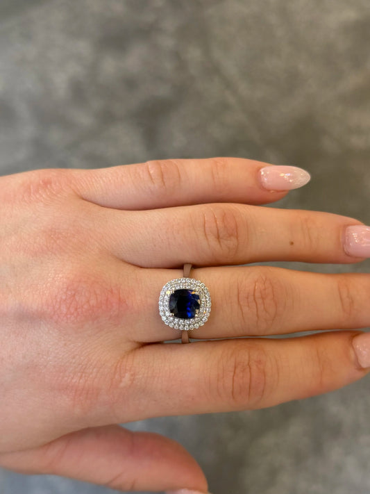 Ladies Double Halo and Sapphire Ring