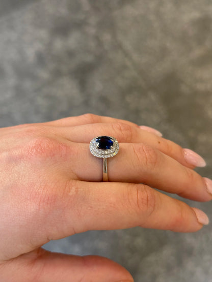 Ladies Double Halo and Sapphire Ring