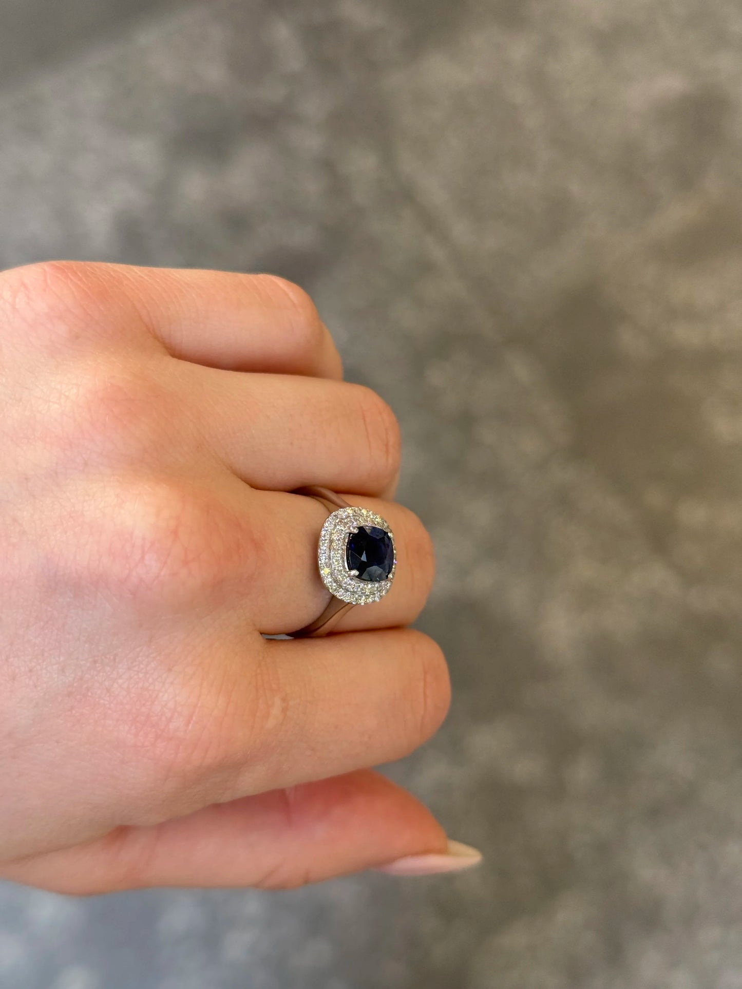 Ladies Double Halo and Sapphire Ring
