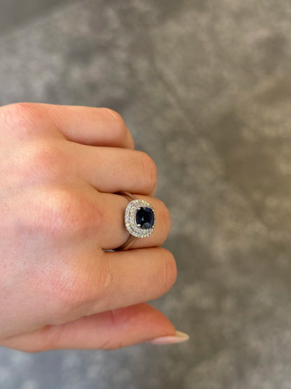 Ladies Double Halo and Sapphire Ring