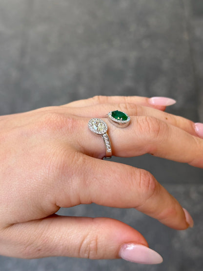 Ladies Oval Emerald and Oval Diamond Ring