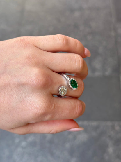 Ladies Oval Emerald and Oval Diamond Ring