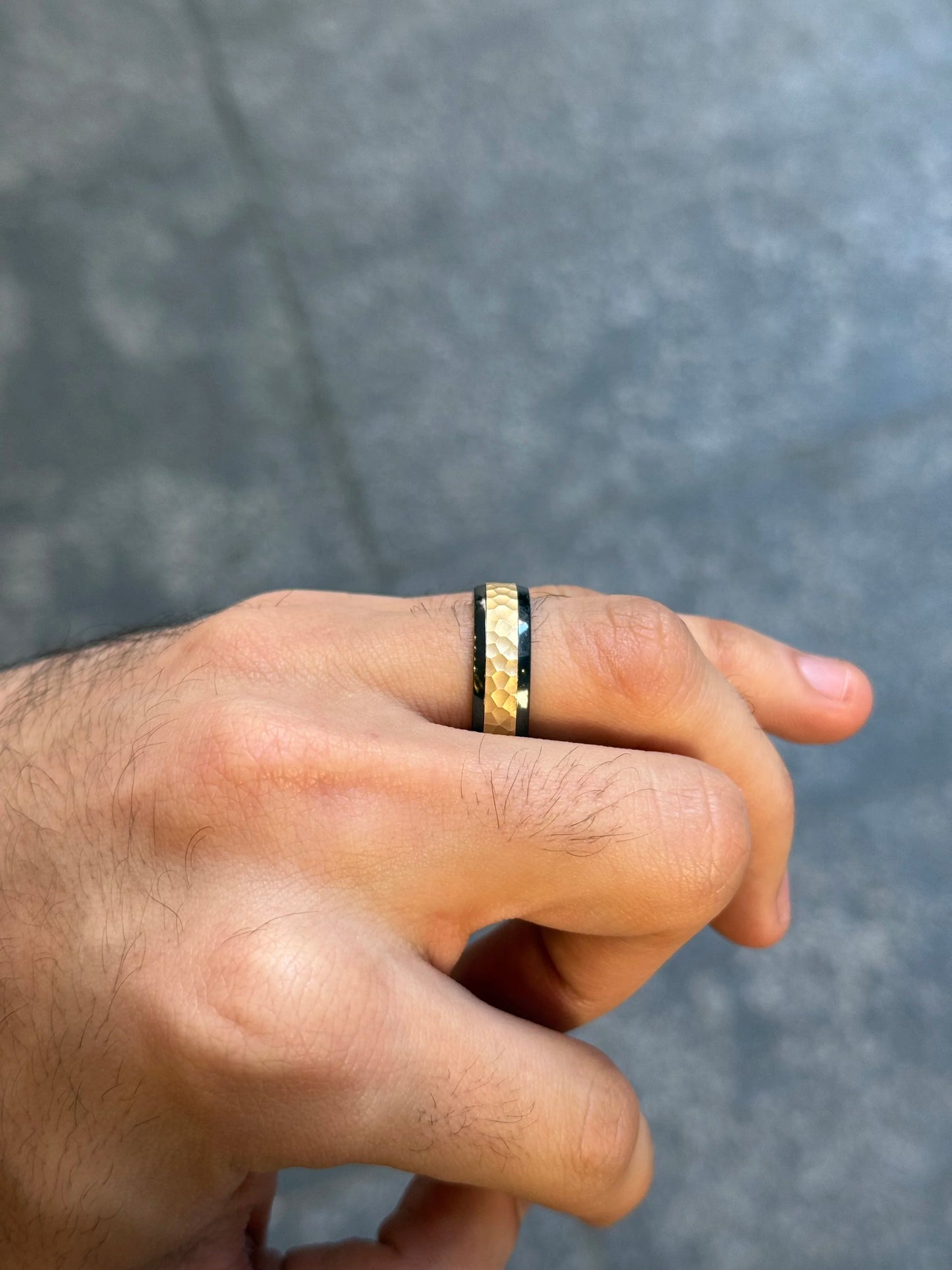 Men’s Yellow Hammered Style Wedding Band