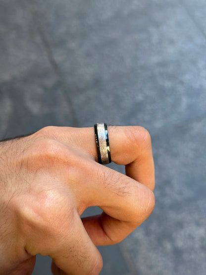 Men's Scratch up Black Side Wedding Band
