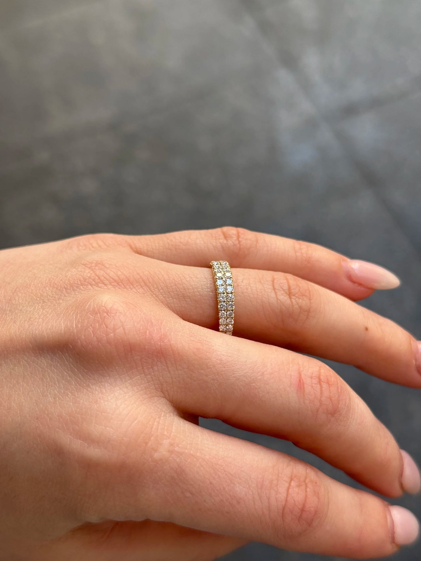 Ladies Two Row Yellow Gold and Diamond Wedding Band