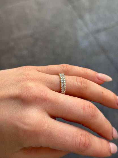 Ladies Two Row Yellow Gold and Diamond Wedding Band
