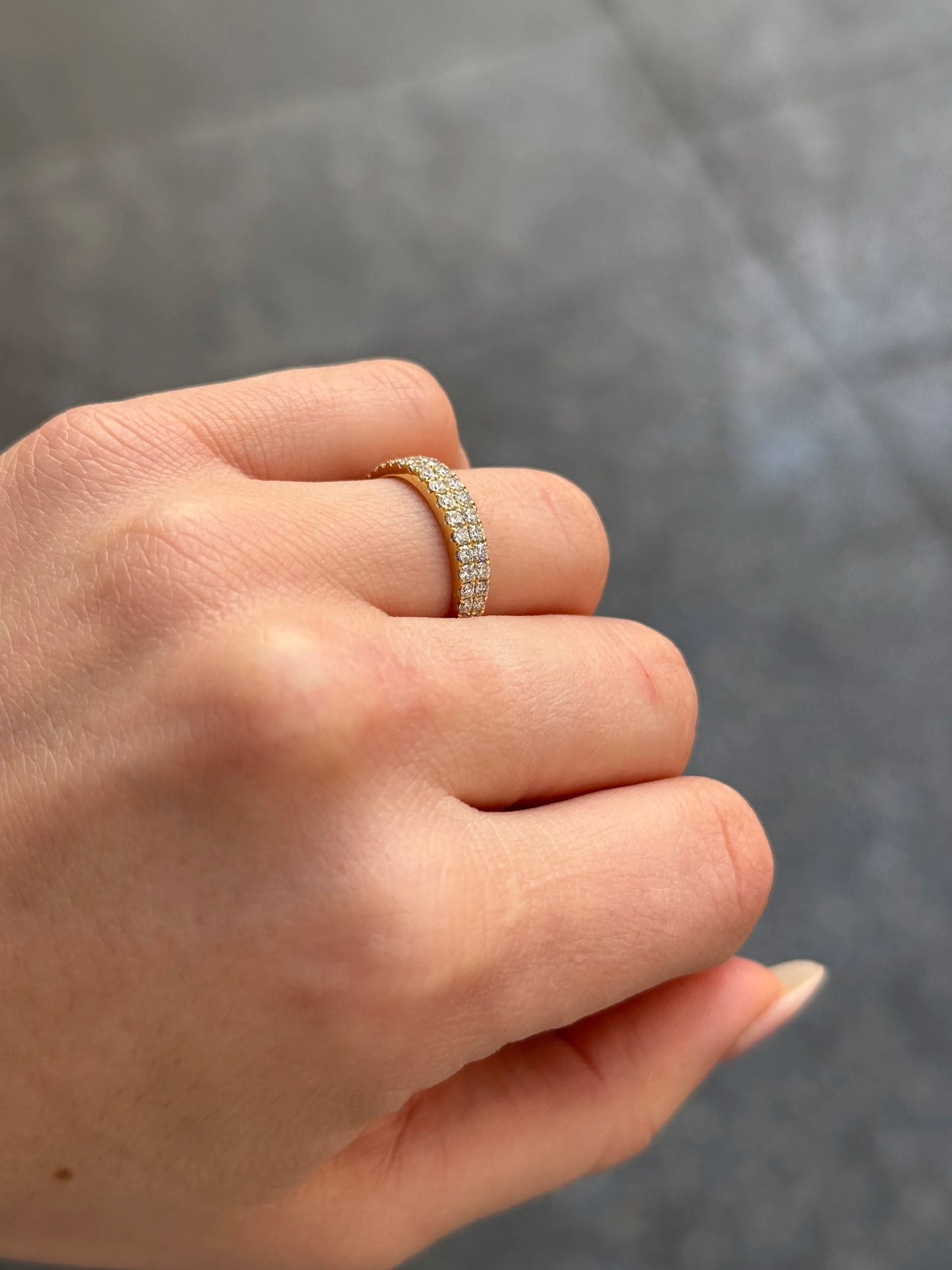 Ladies Two Row Yellow Gold and Diamond Wedding Band