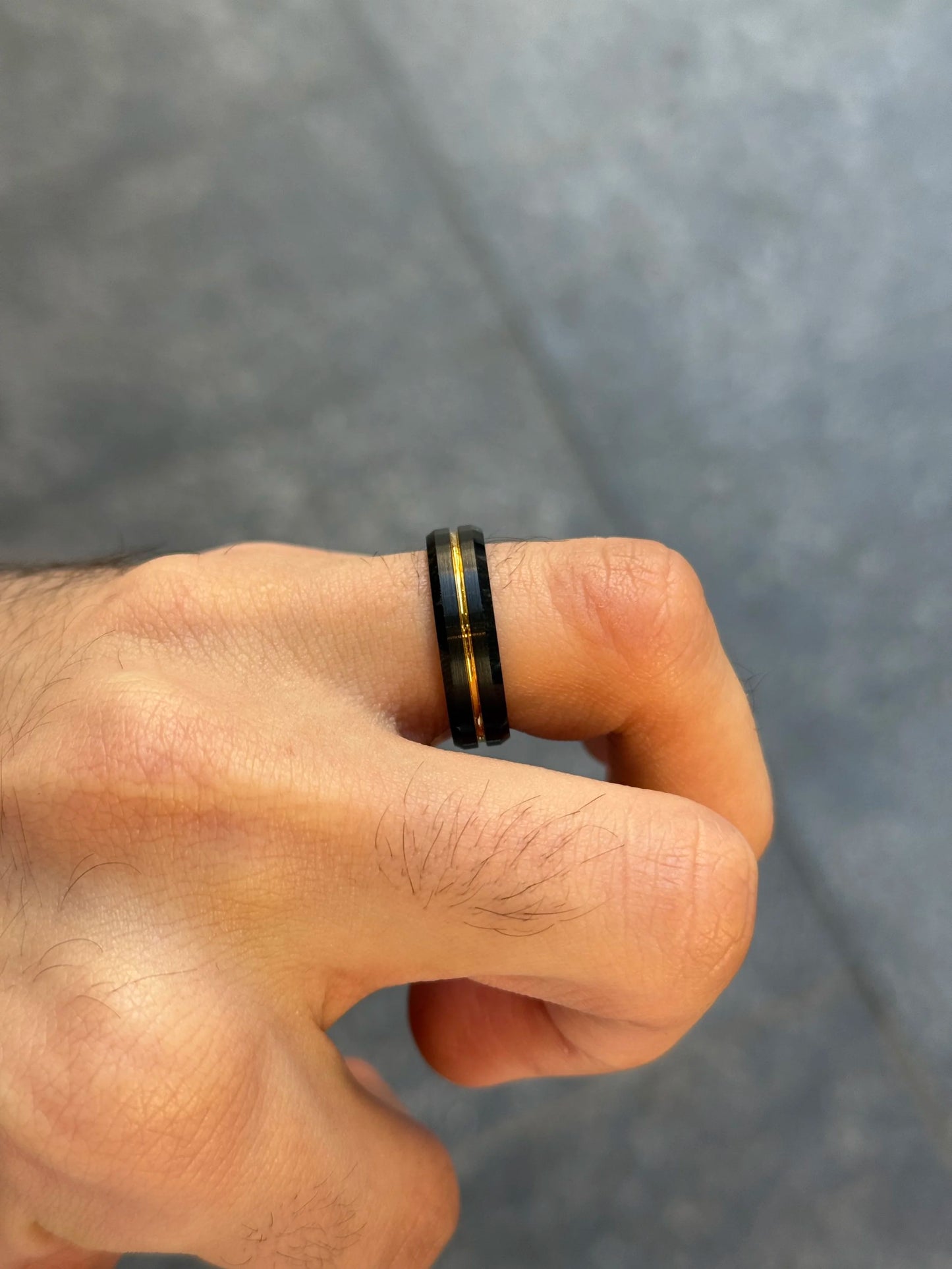 Men's Black with Row of Yellow Wedding Band