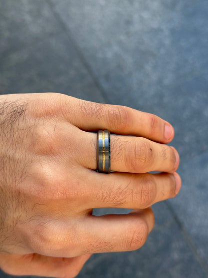 Men's Grey and Row of Yellow Wedding Band