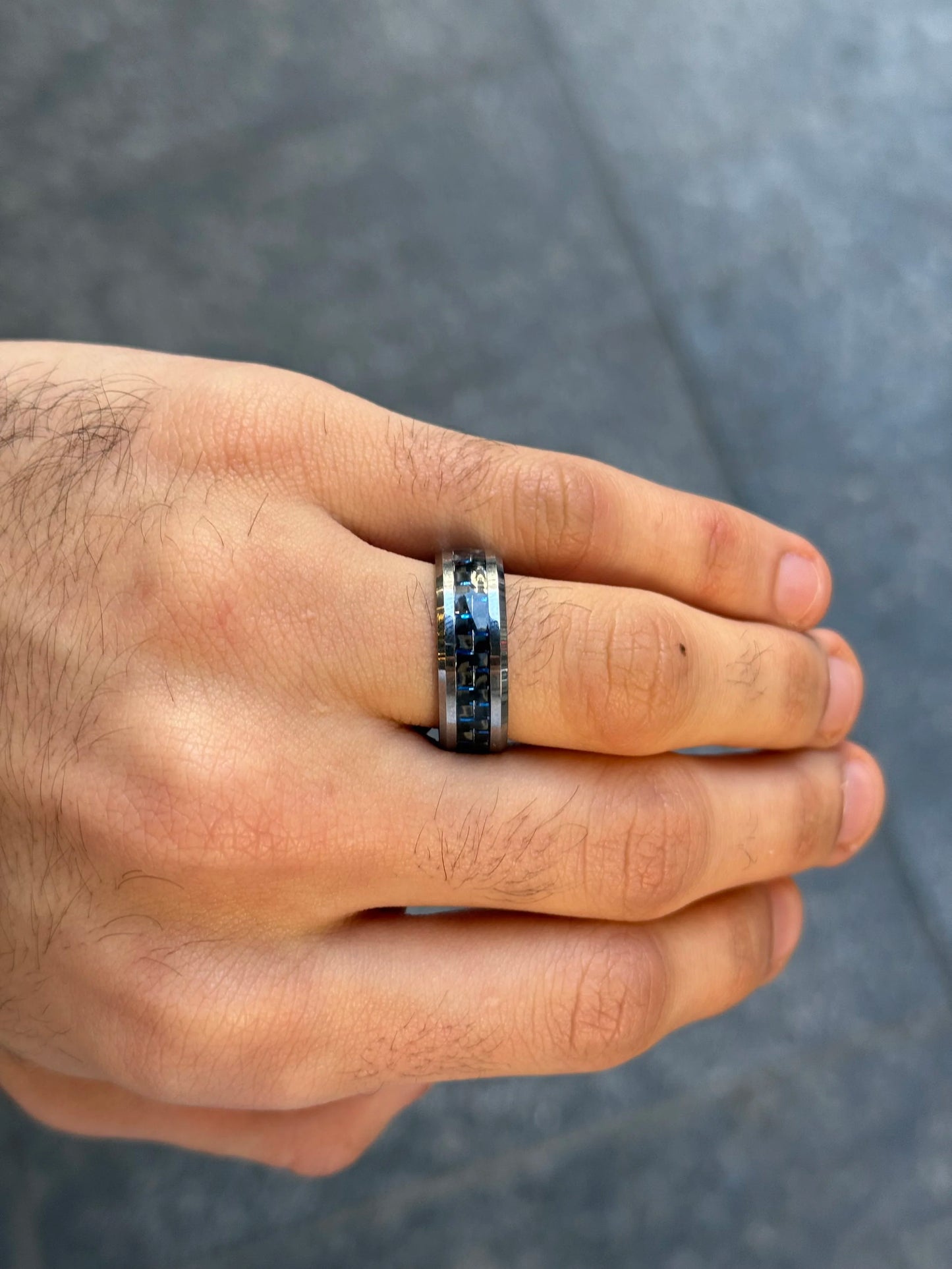 Men's Black and Blue With Grey Outside Wedding Band