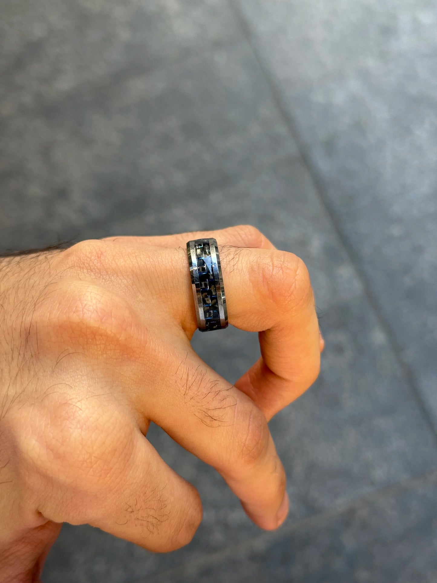 Men's Black and Blue With Grey Outside Wedding Band