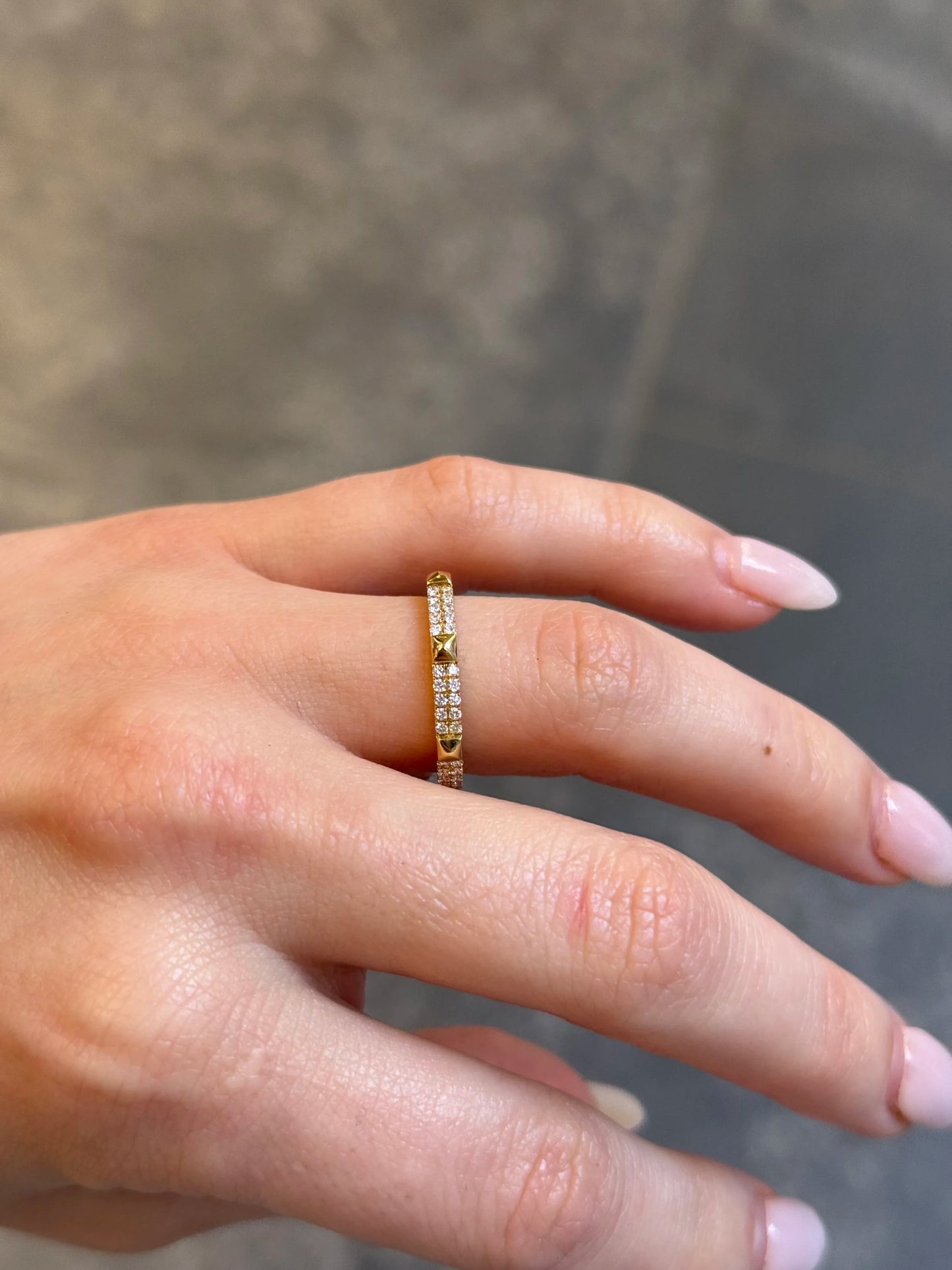 Ladies Alternating Two Row Diamond and Gold Wedding Band