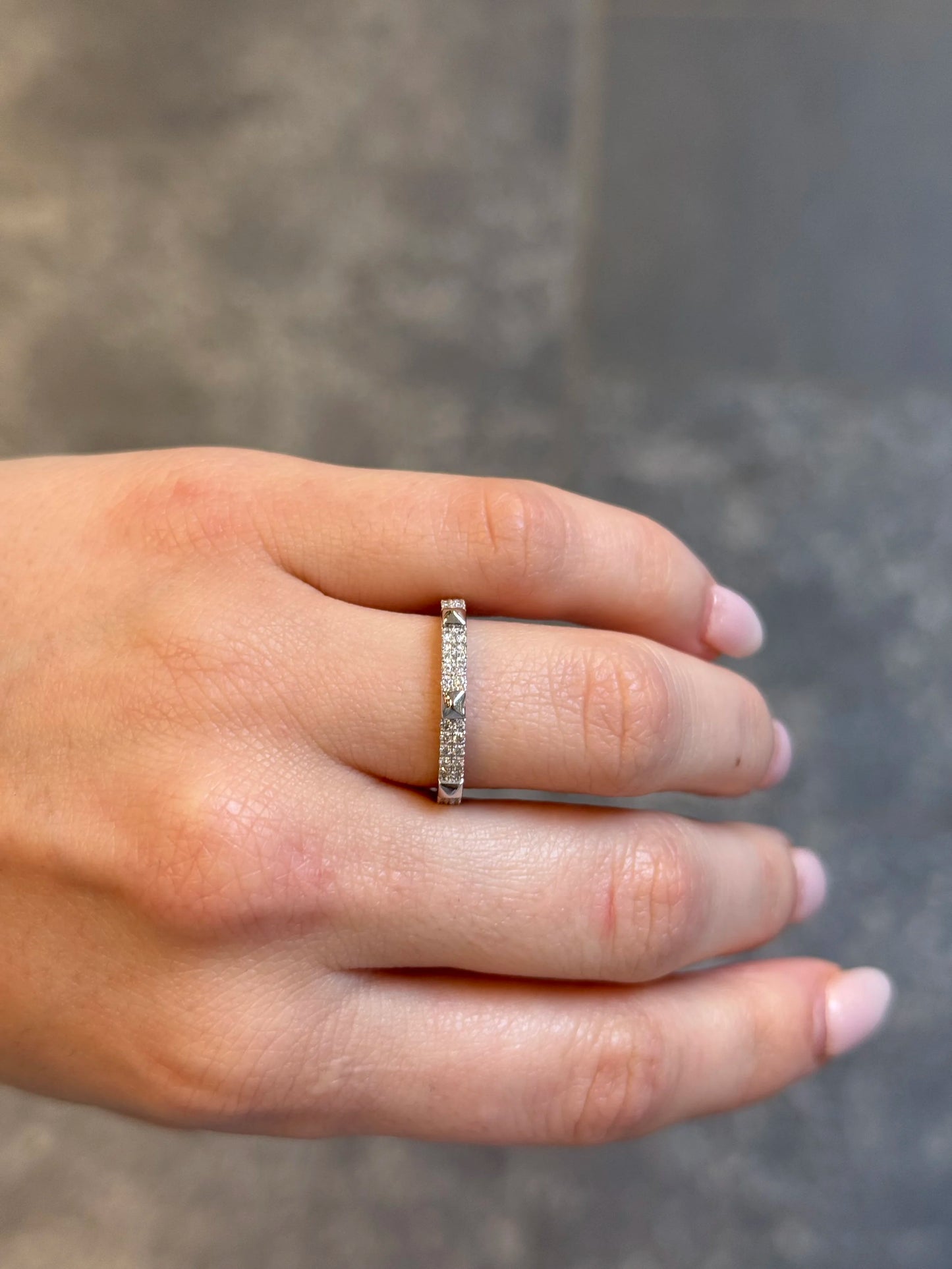 Ladies Alternating Two Row Diamond and Gold Wedding Band
