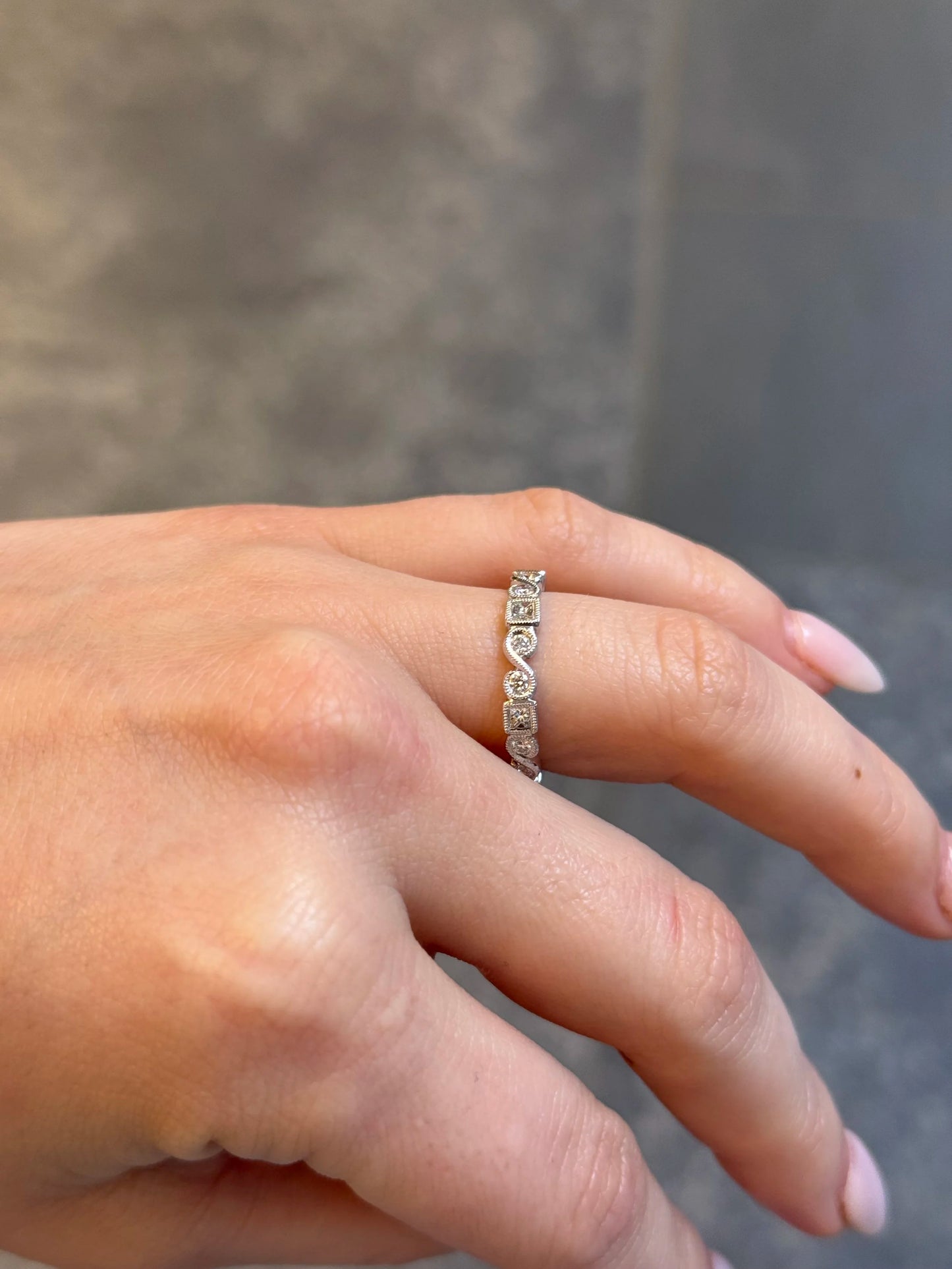 Ladies White Gold Milgrain Wedding Band