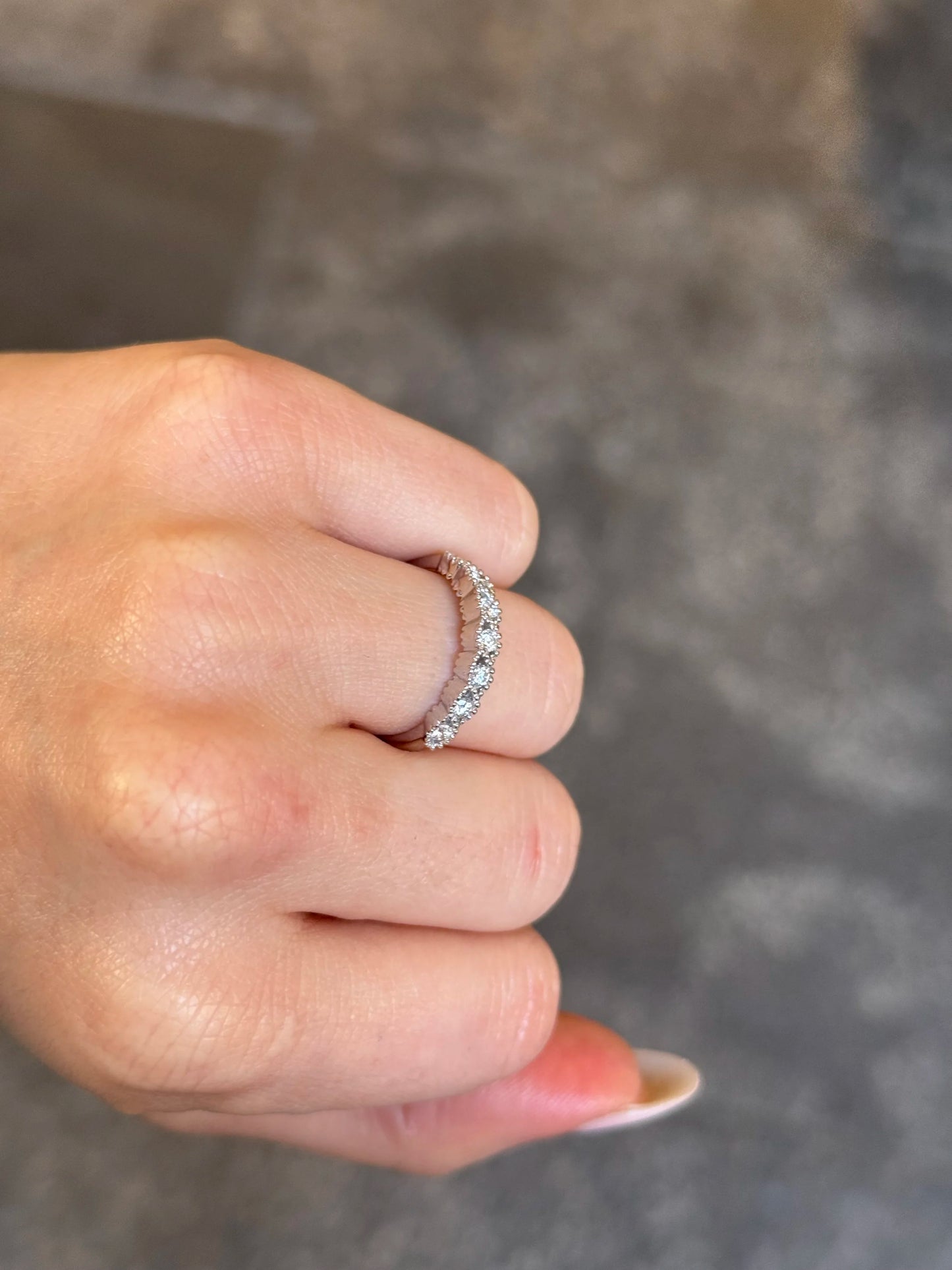 Ladies White Gold East to West Milgrain Diamond Wedding Band