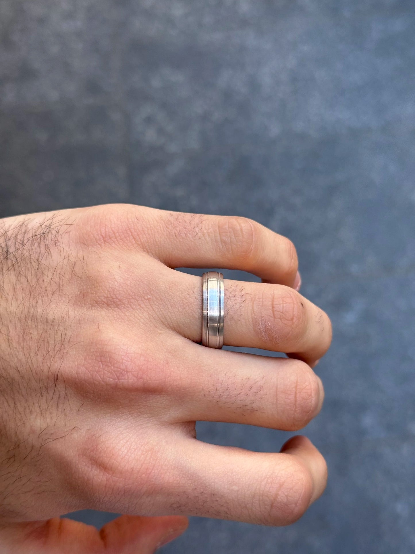 Men's 2 Row Polish Finish and Matte Finish Wedding Band