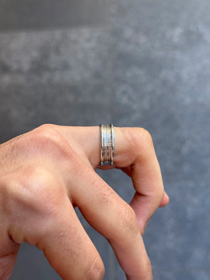 Men's Indented Matte and 3 Row Polish Wedding Band