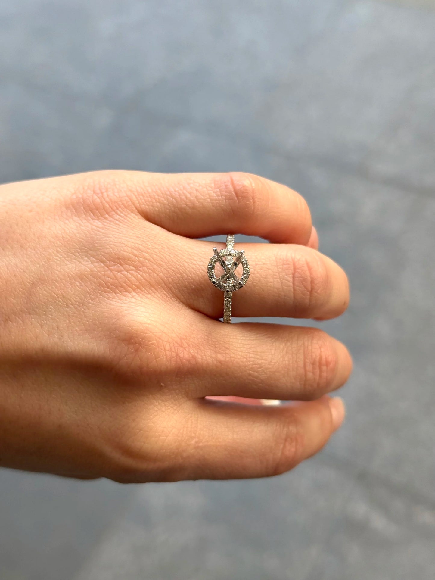 Ladies Halo and Side Diamond Engagement Ring
