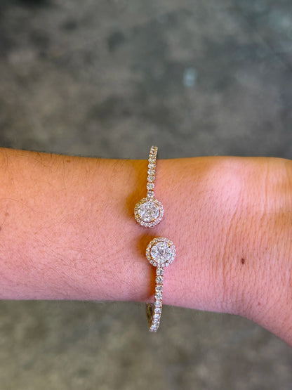 Ladies Two Round Diamond Cluster Cuff with Halo