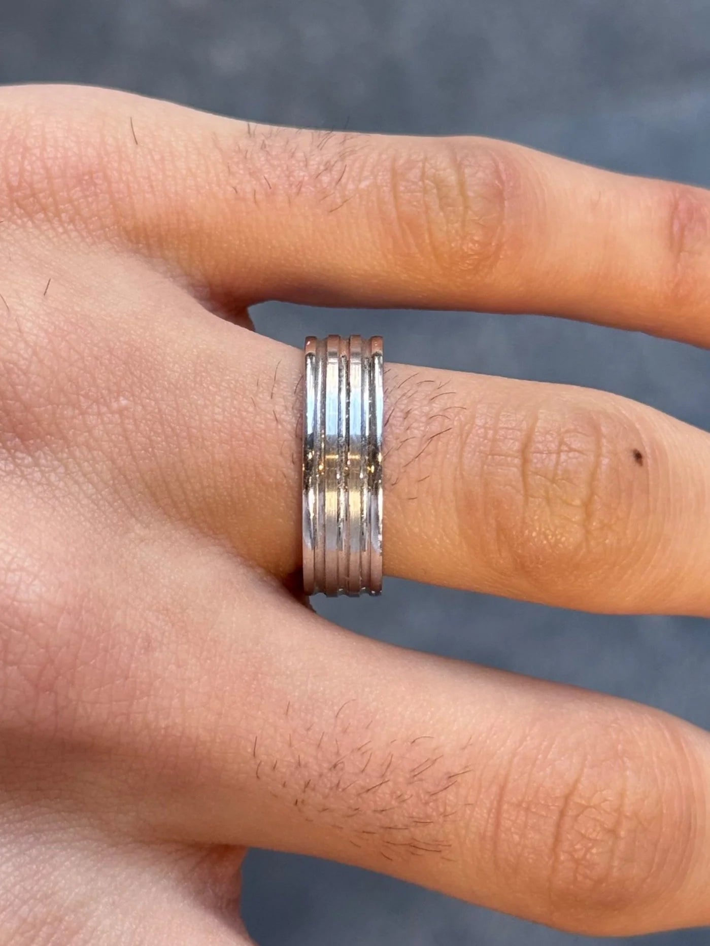 Men's 3 Row Beveled Matte and Polish Finish Wedding Band